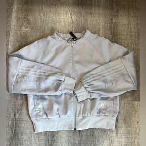 Adidas Woman's Gray Satin Shiny Glam On Bomber Track Jacket Size M